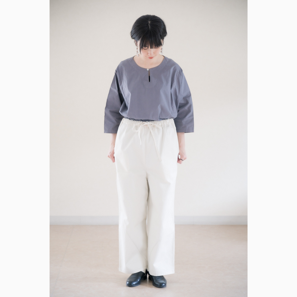 【425】切り替えワイドパンツ　白［ezu（旧：リップル洋品店）］