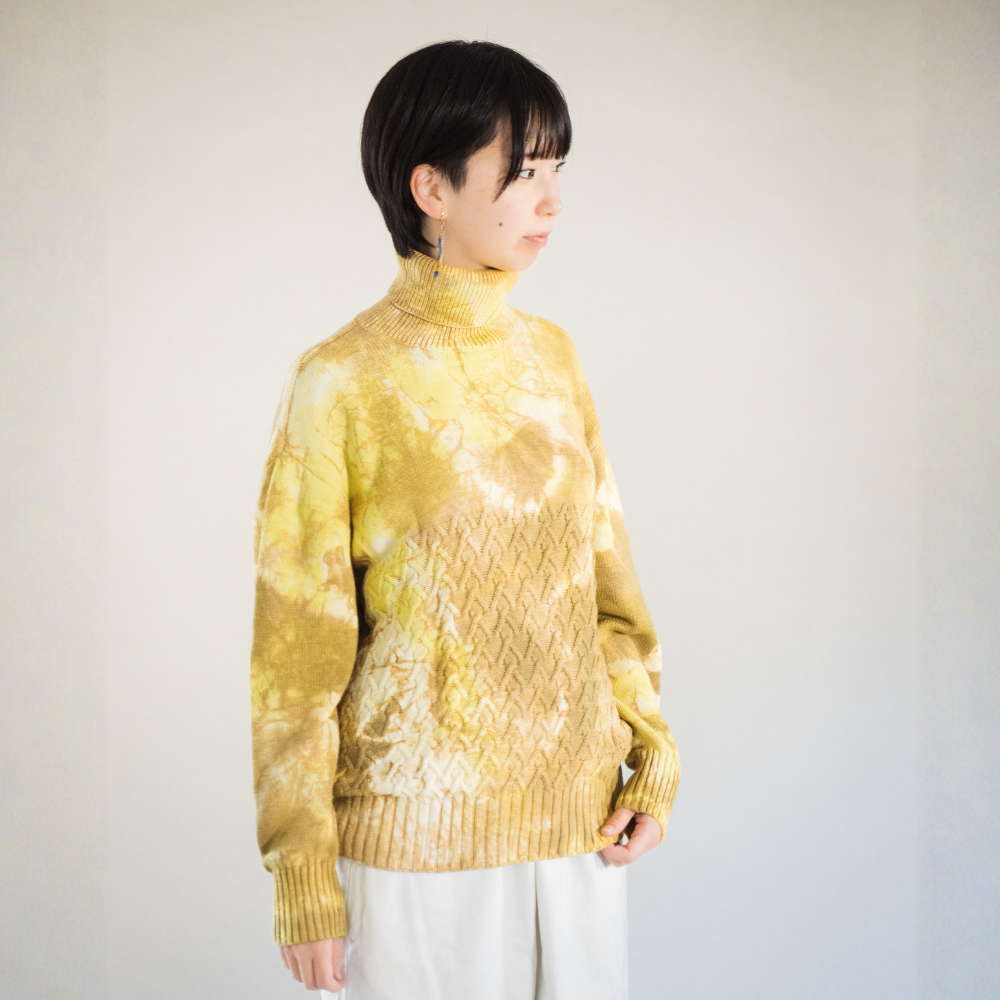 【502】籠染めセーター［ezu（旧：リップル洋品店）］　 イエロー×ブラウン