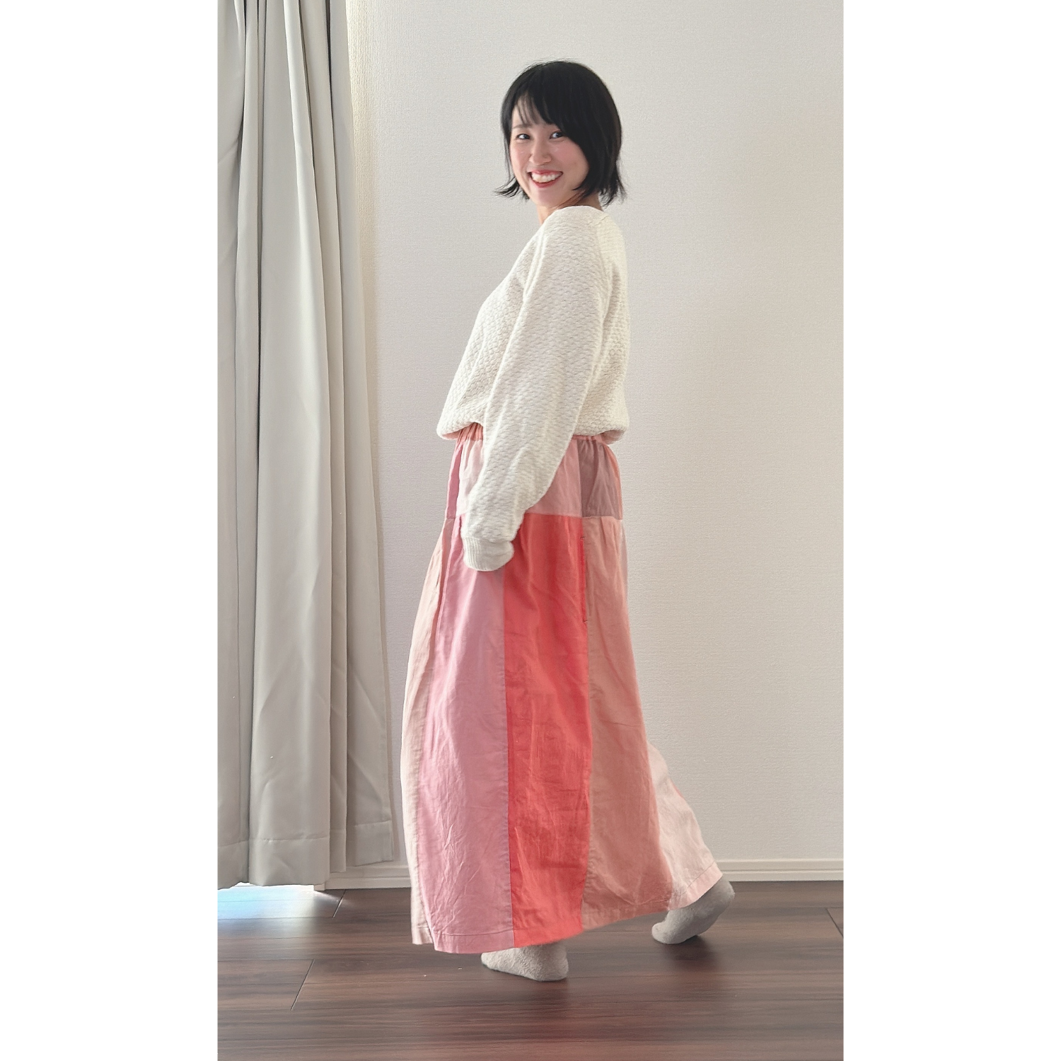 【78】ピンクのパッチワークフレアスカート［ezu（旧：リップル洋品店）］